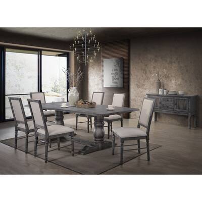 ACME Leventis II Side Chair - Set of 2 in Light Cream Linen and Weathered Gray
