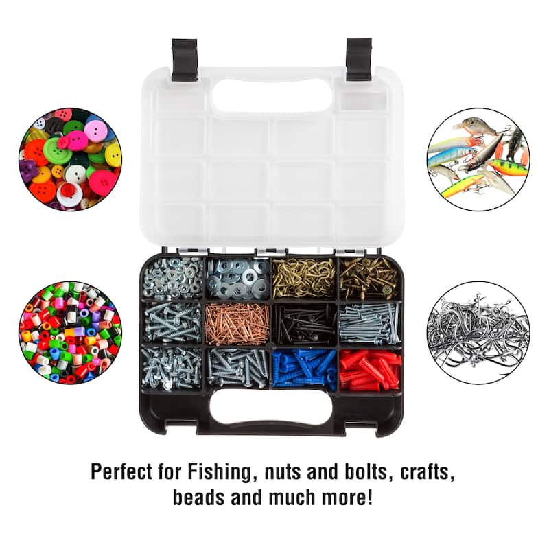 Portable Storage Case with Secure Locks & 14 Small Compartments for Hardware, Screws, Bolts, Nuts, Nails, Jewelry by Stalwart