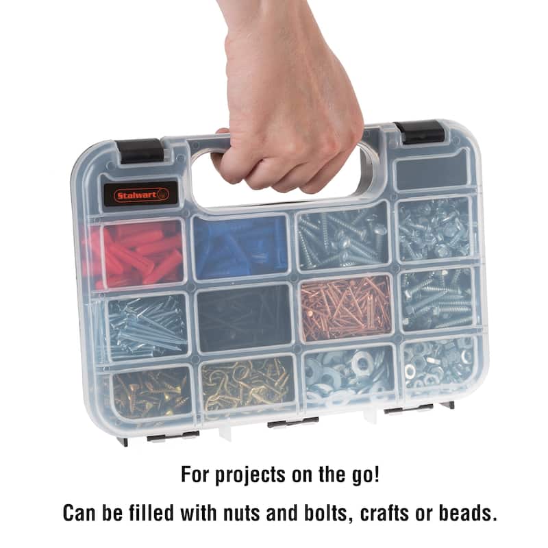 Portable Storage Case with Secure Locks & 14 Small Compartments for Hardware, Screws, Bolts, Nuts, Nails, Jewelry by Stalwart