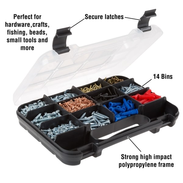 Portable Storage Case with Small Bin Compartments for Hardware and More by Stalwart Screws Bolts Small Parts Organizer with Handle Nuts Nails