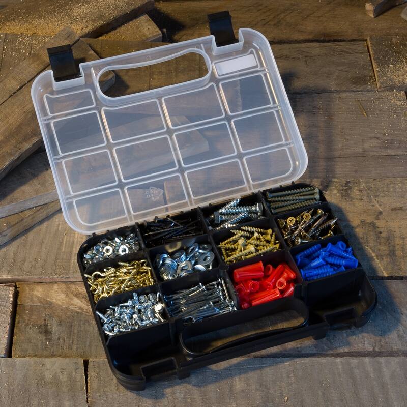 Portable Storage Case with Secure Locks & 14 Small Compartments for Hardware, Screws, Bolts, Nuts, Nails, Jewelry by Stalwart