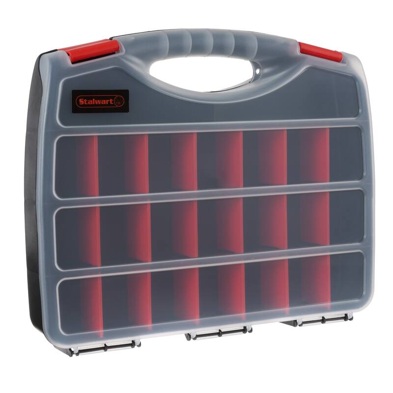 Portable Storage Case- Secure Locks & 23 Compartments with Removable Dividers for Hardware, Screws, Bolts, Jewelry by Stalwart