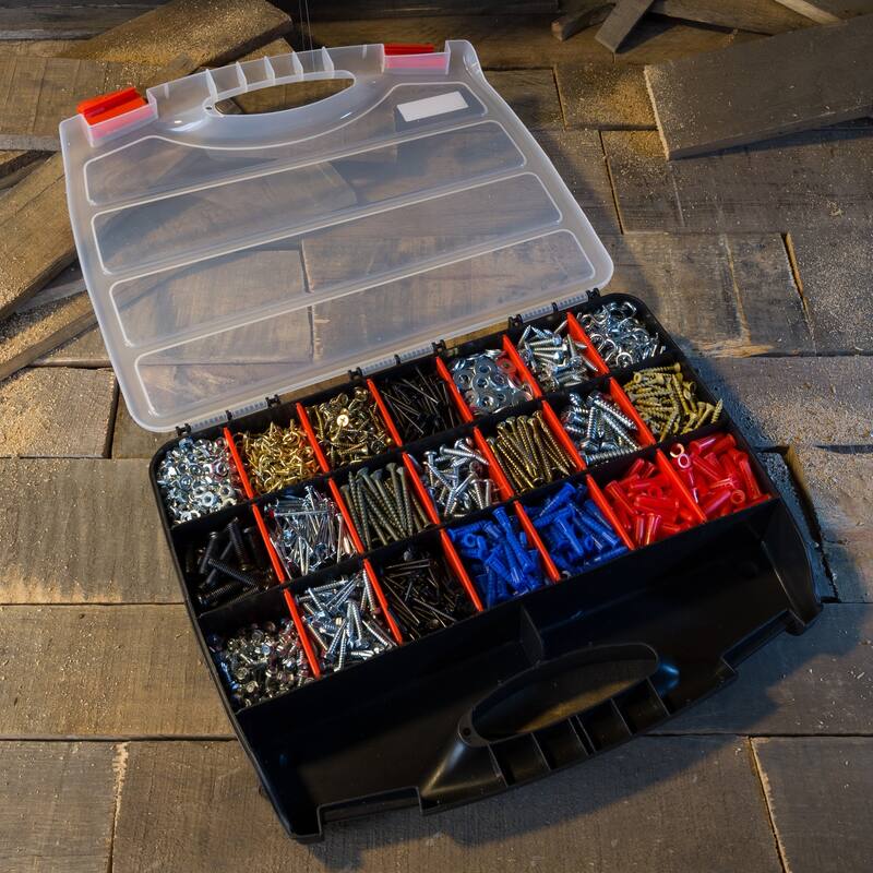 Portable Storage Case- Secure Locks & 23 Compartments with Removable Dividers for Hardware, Screws, Bolts, Jewelry by Stalwart