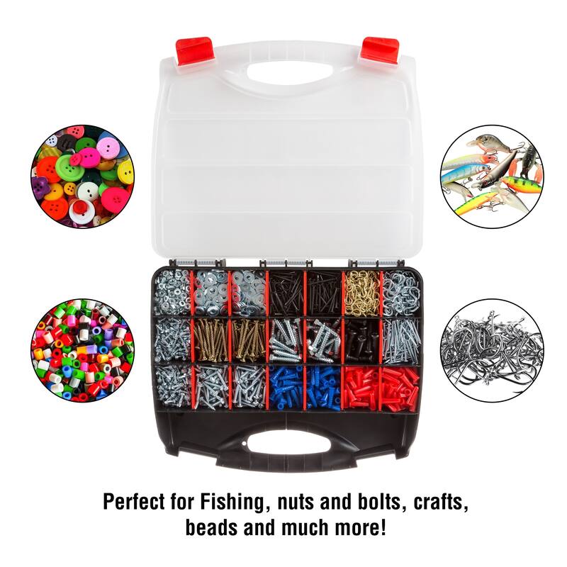 Portable Storage Case- Secure Locks & 23 Compartments with Removable Dividers for Hardware, Screws, Bolts, Jewelry by Stalwart