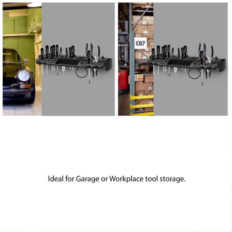 Tool Storage Shelf - Wall Mount Utility Shelf - 61 Slots, 4 Hooks, 2 Compartments - Garage Shelving and Organizers by Stalwart