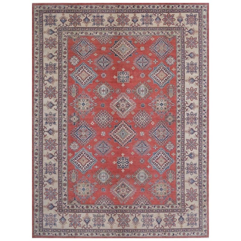Handmade One-of-a-Kind Kazak Vegetable Dye Wool Rug (Afghanistan) - 9'1 x 12'3
