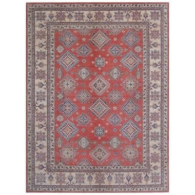 Handmade One-of-a-Kind Kazak Vegetable Dye Wool Rug (Afghanistan) - 9'1 x 12'3
