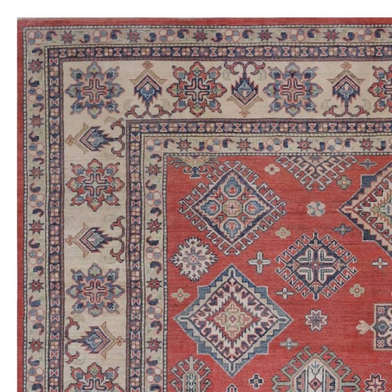 Handmade One-of-a-Kind Kazak Vegetable Dye Wool Rug (Afghanistan) - 9'1 x 12'3