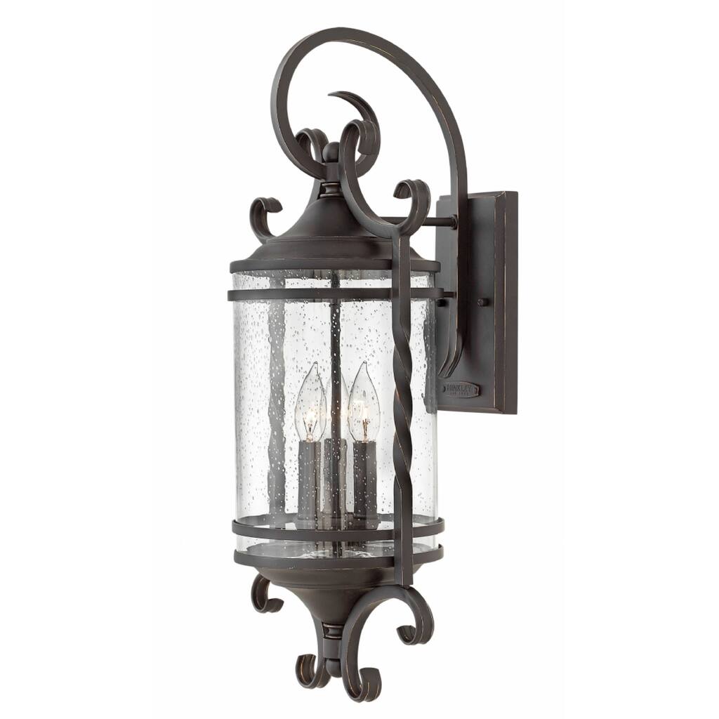 Hinkley Casa 3-Light Outdoor Wall Mount in Olde Black with Clear Seedy