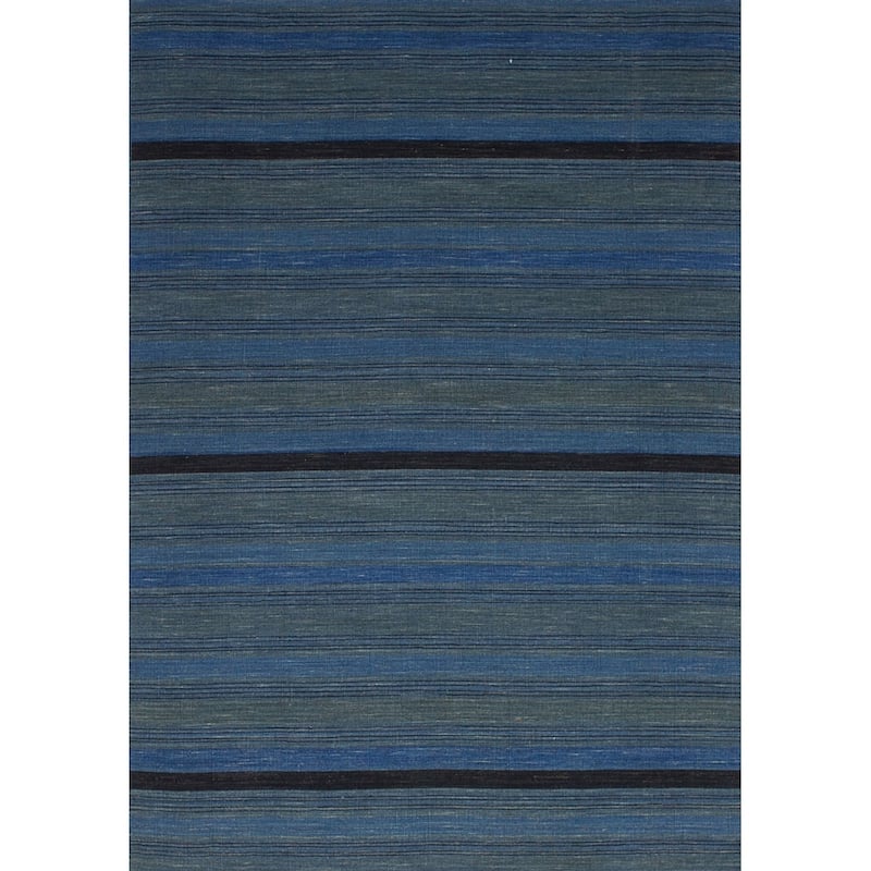 Flat-weave Manhattan Blue, Red Wool Kilim