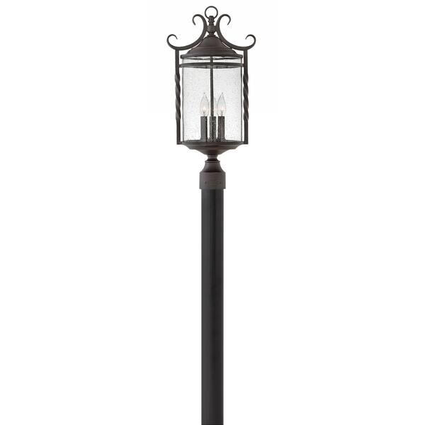 slide 1 of 1, Hinkley Casa 3-Light Outdoor Post Mount in Olde Black with Clear Seedy