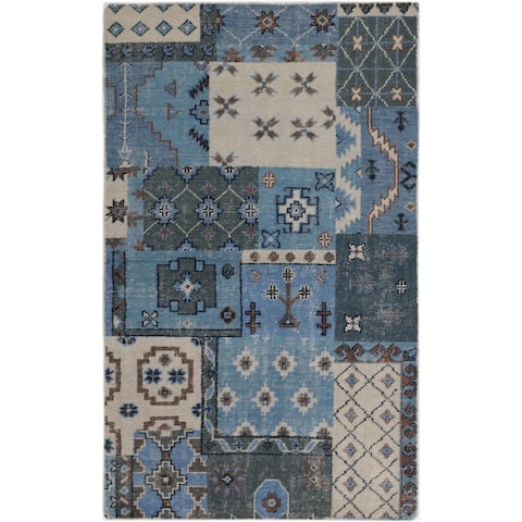 Hand-knotted Eternity Sky Blue Wool Rug
