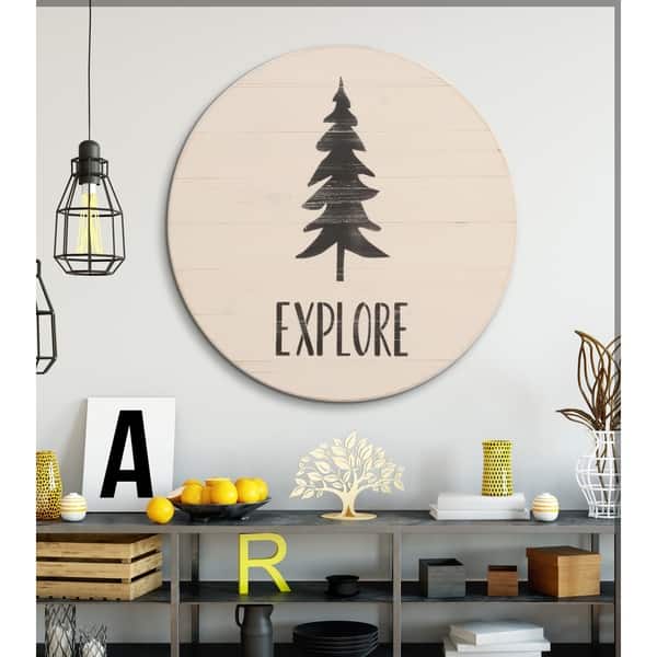 slide 1 of 6, Explore Sign Farmhouse Travel Round Wall Hanging