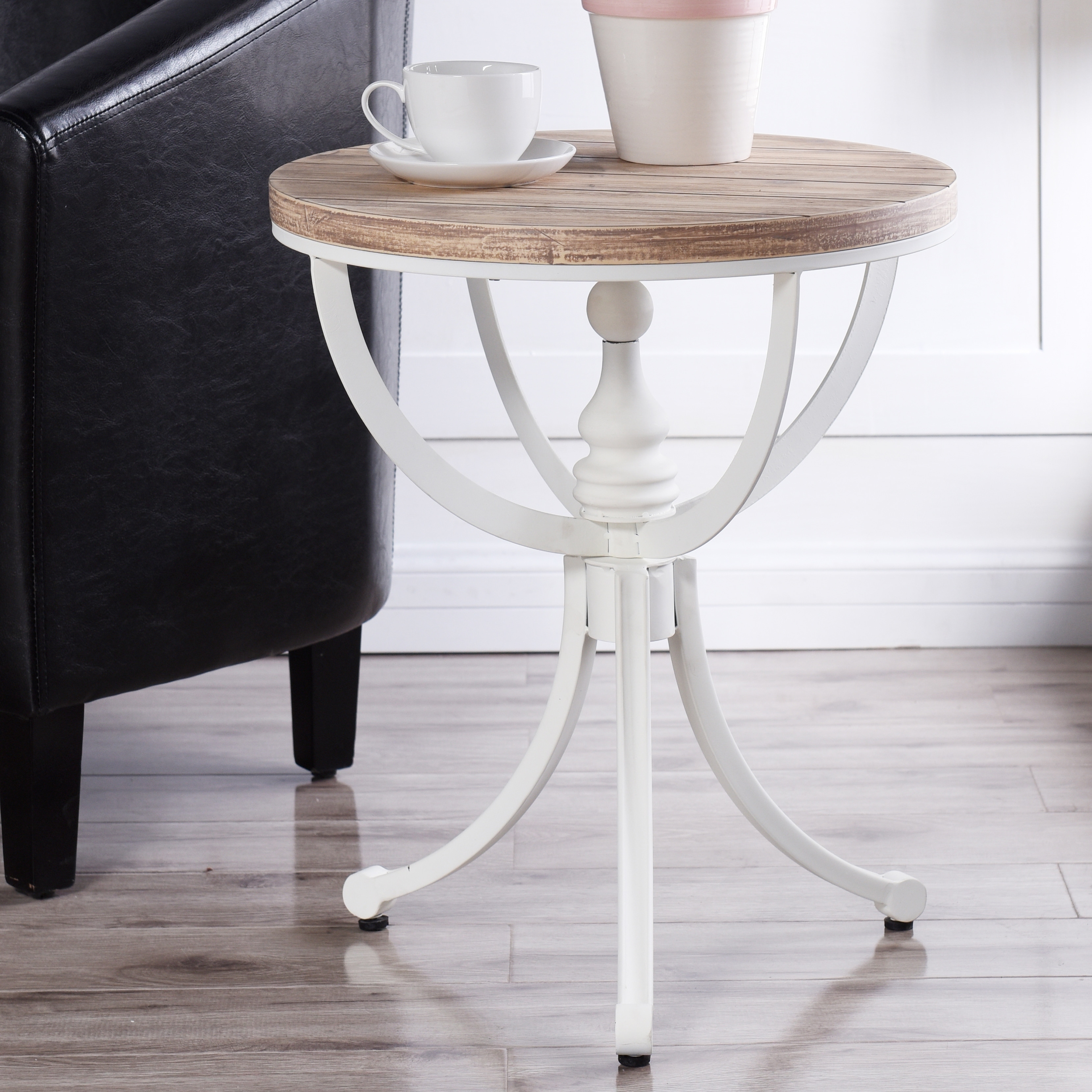 white and natural side table