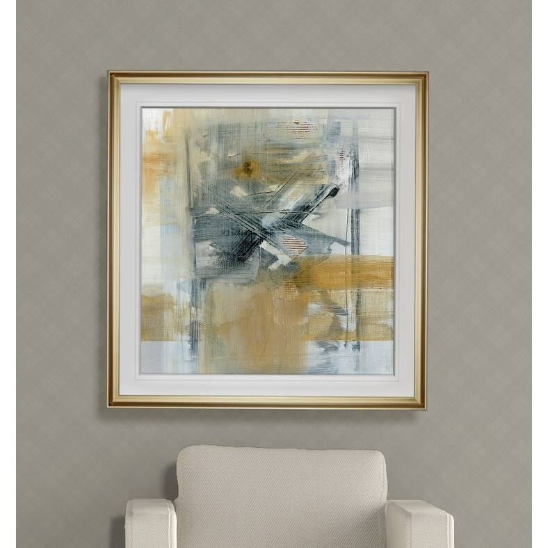 Reflections I -Custom Framed Print - blue, white, grey, yellow, green, silver, gold