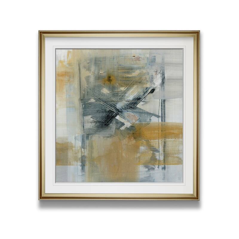 Reflections I -Custom Framed Print - blue, white, grey, yellow, green, silver, gold