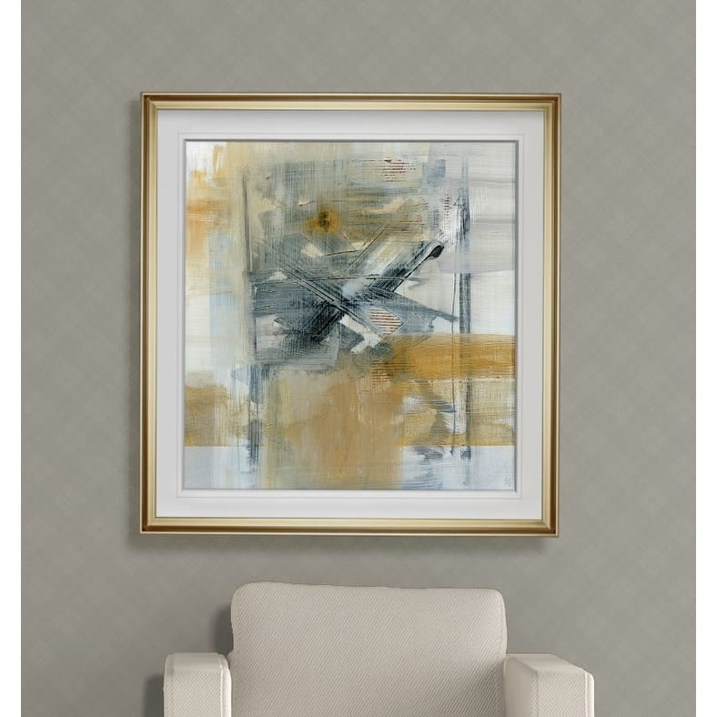 Reflections I -Custom Framed Print - blue, white, grey, yellow, green, silver, gold