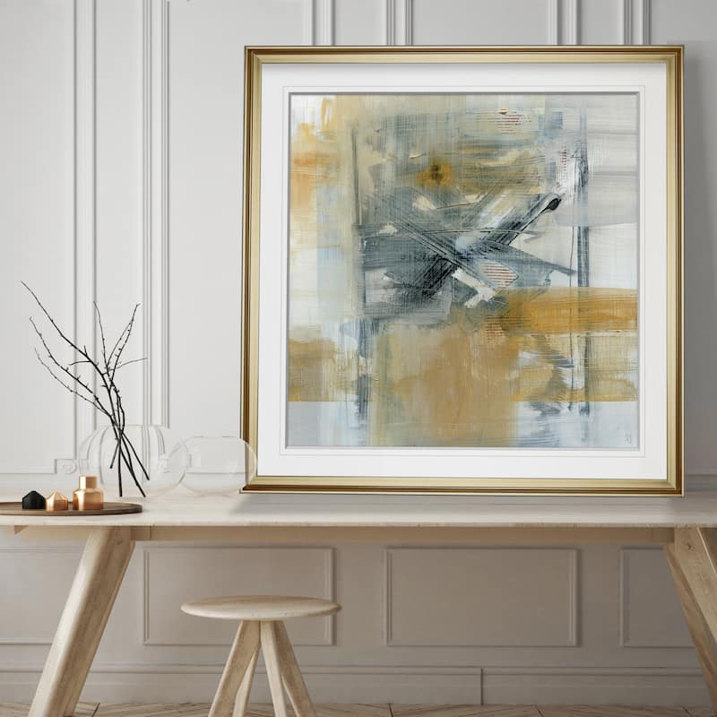 Reflections I -Custom Framed Print - blue, white, grey, yellow, green, silver, gold