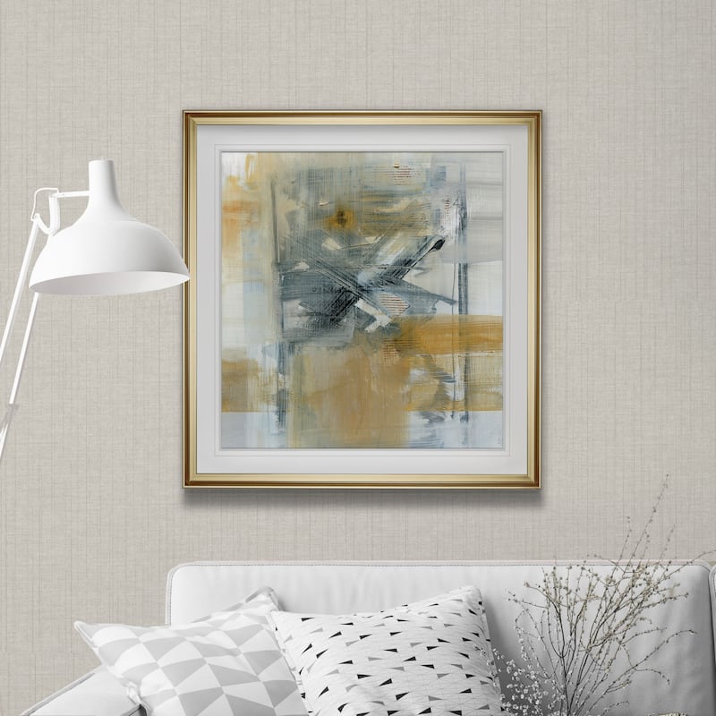 Reflections I -Custom Framed Print - blue, white, grey, yellow, green, silver, gold