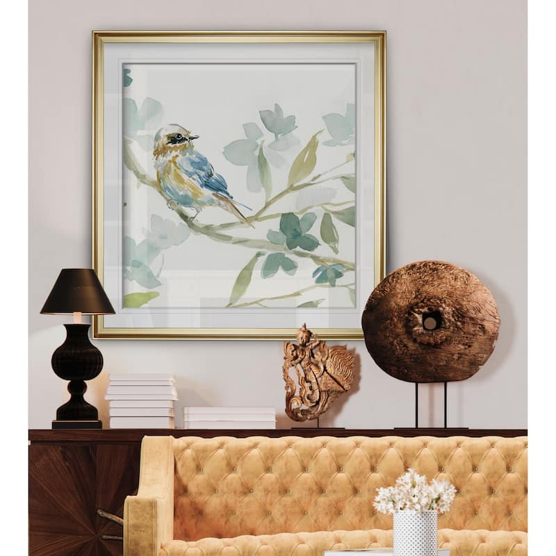 Spring Melody I -Custom Framed Print - blue, white, grey, yellow, green, silver, gold