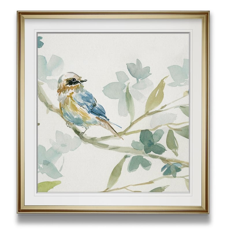 Spring Melody I -Custom Framed Print - blue, white, grey, yellow, green, silver, gold