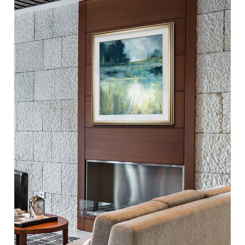 Reflections Edge -Custom Framed Print - blue, white, grey, yellow, green, silver, gold