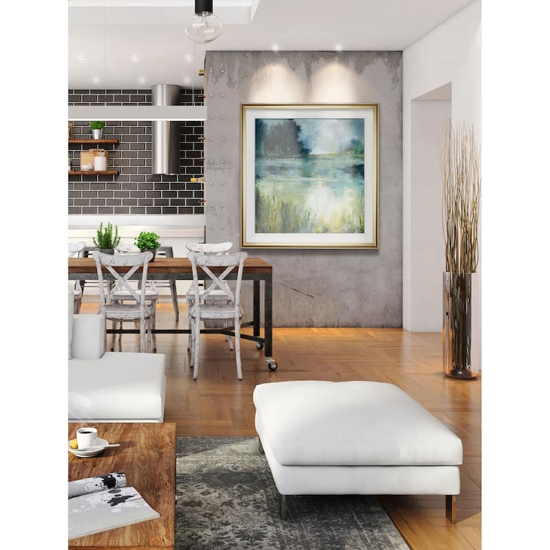 Reflections Edge -Custom Framed Print - blue, white, grey, yellow, green, silver, gold