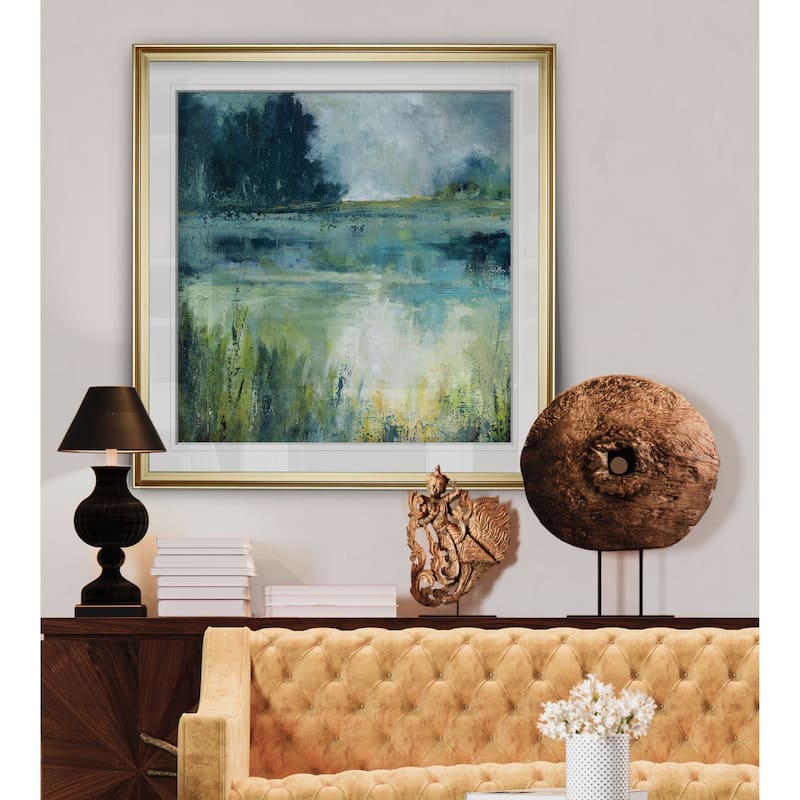 Reflections Edge -Custom Framed Print - blue, white, grey, yellow, green, silver, gold