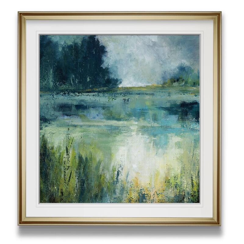 Reflections Edge -Custom Framed Print - blue, white, grey, yellow, green, silver, gold