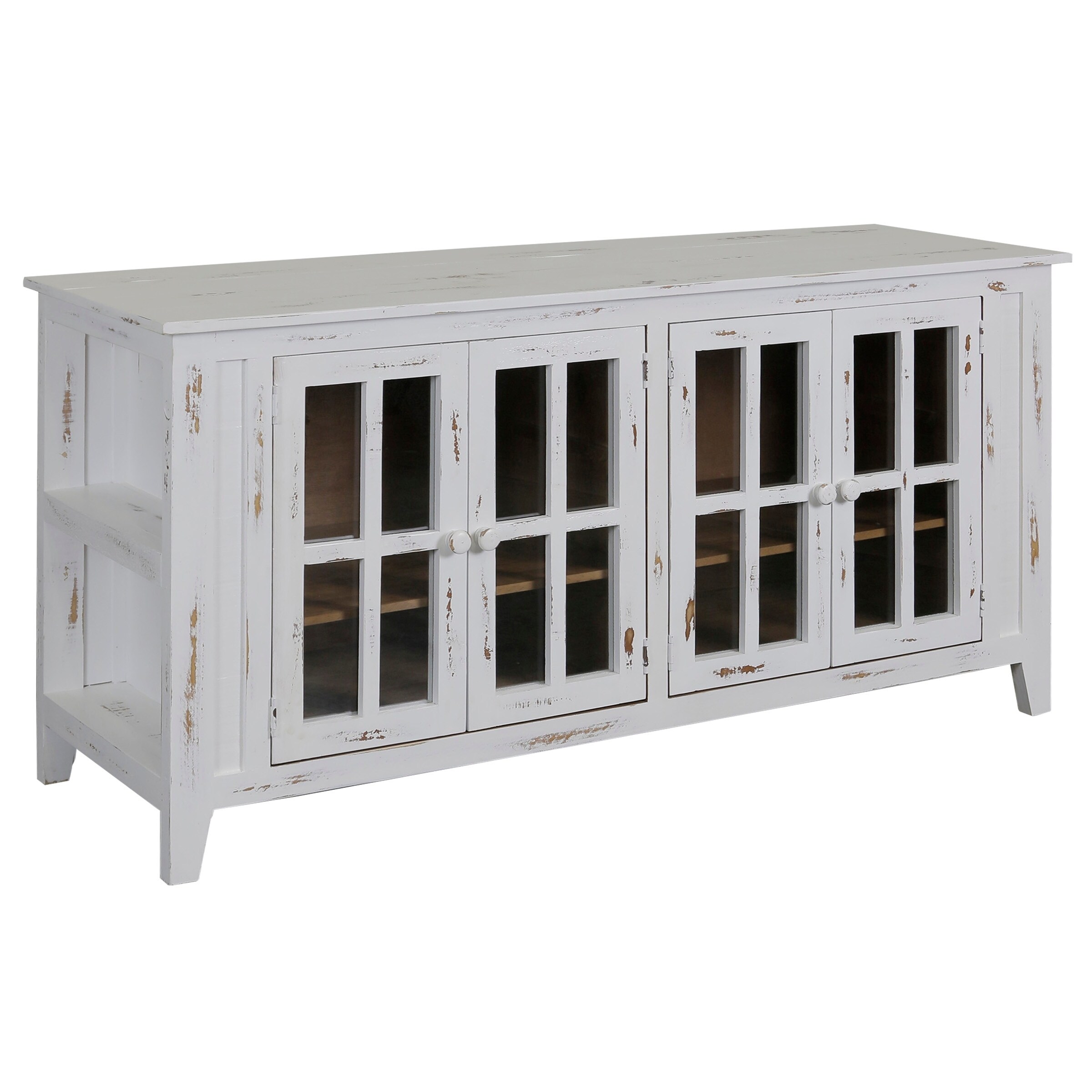 Shop White Pine Wood 4 Door Tv Stand Free Shipping Today