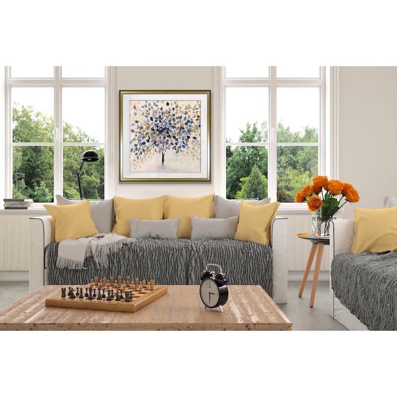 Past Autumn -Custom Framed Print - blue, white, grey, yellow, green, silver, gold