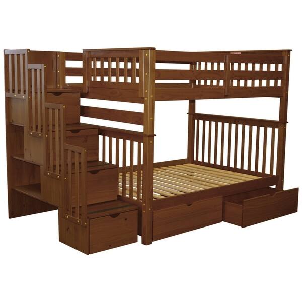 Shop Bedz King Espresso Pine Full Over Full Stairway Bunk Beds
