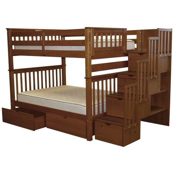 Shop Bedz King Espresso Pine Full Over Full Stairway Bunk Beds