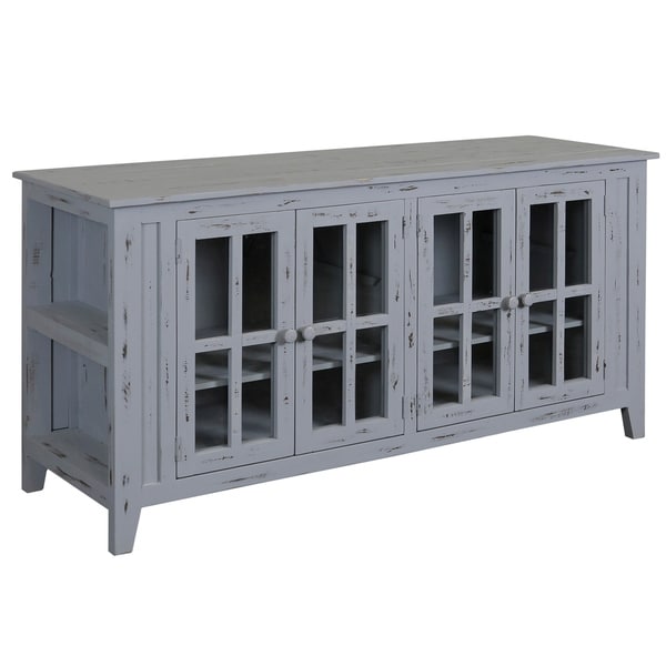 Grey Pine Wood 4-door TV Stand