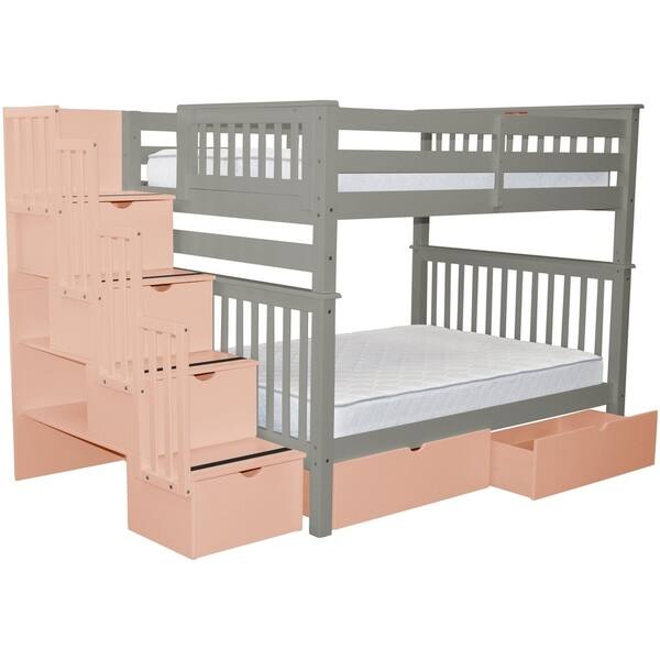Shop Bedz King Grey Pine Full Over Full Stairway Bunk Beds With 4