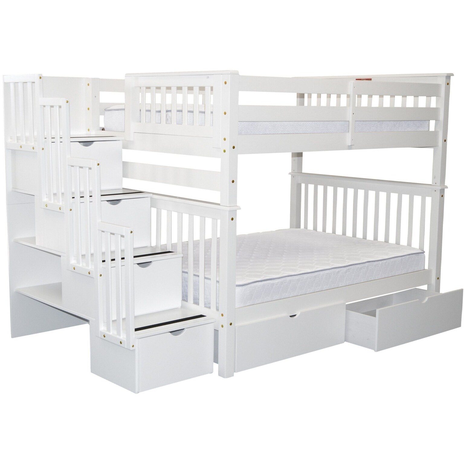 Shop Bedz King White Pine Wood Full Over Full Stairway Bunk Bed