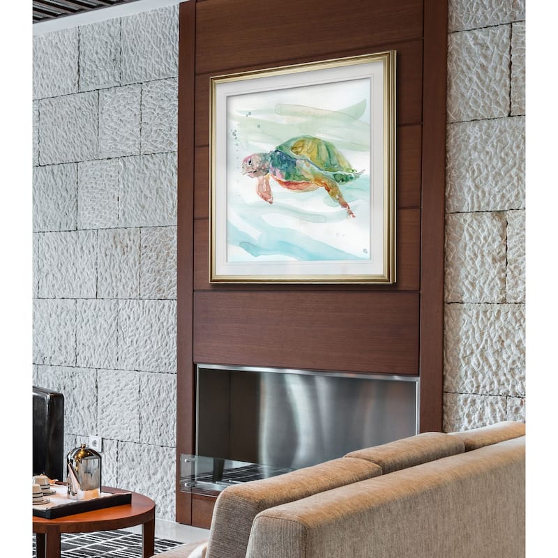 Turtle Tropics II -Custom Framed Print - blue, white, grey, yellow, green, silver, gold