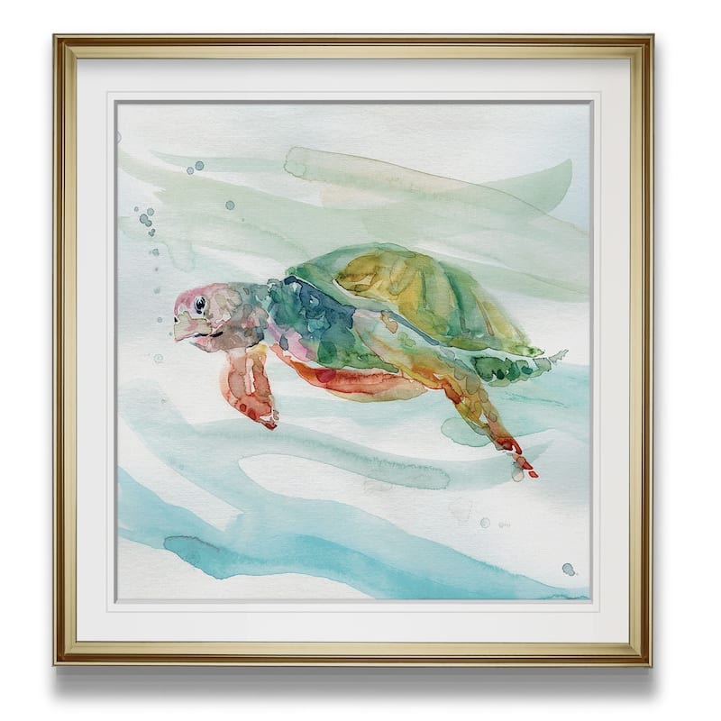 Turtle Tropics II -Custom Framed Print - blue, white, grey, yellow, green, silver, gold