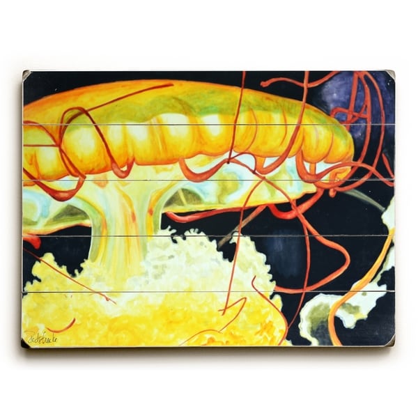 Jelly Fish - Planked Wood Wall Decor by Jennifer Redstreake