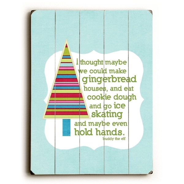 Gingerbread Houses -Blue - Planked Wood Wall Decor by Cheryl Overton