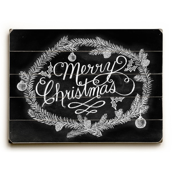 Merry Christmas Wreath - Planked Wood Wall Decor by Robin Frost