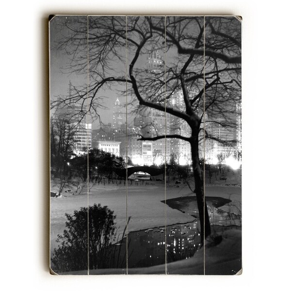 Winter at Night New York Central Park Poster - Planked Wood Wall Decor by Underwood Photo Archive