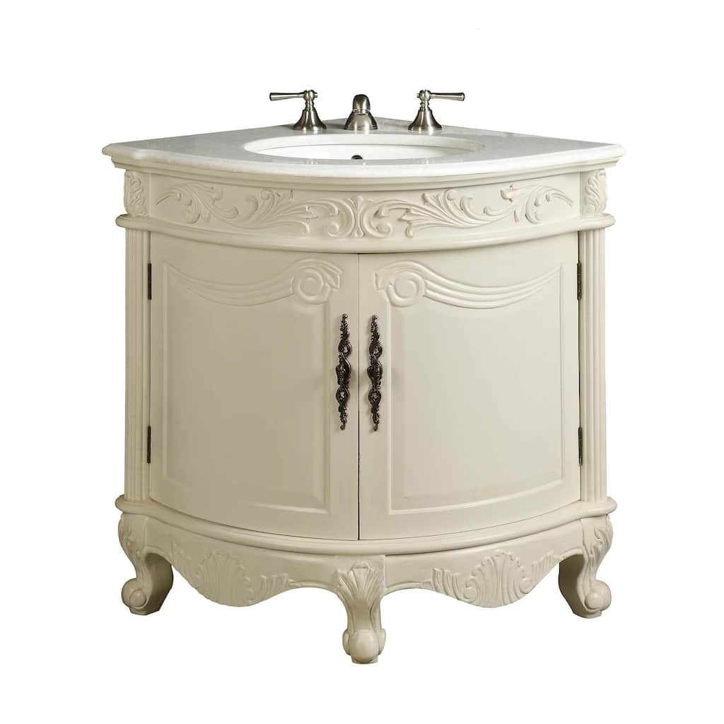 24" Benton Collection Bayview Antique White Corner Bathroom Vanity