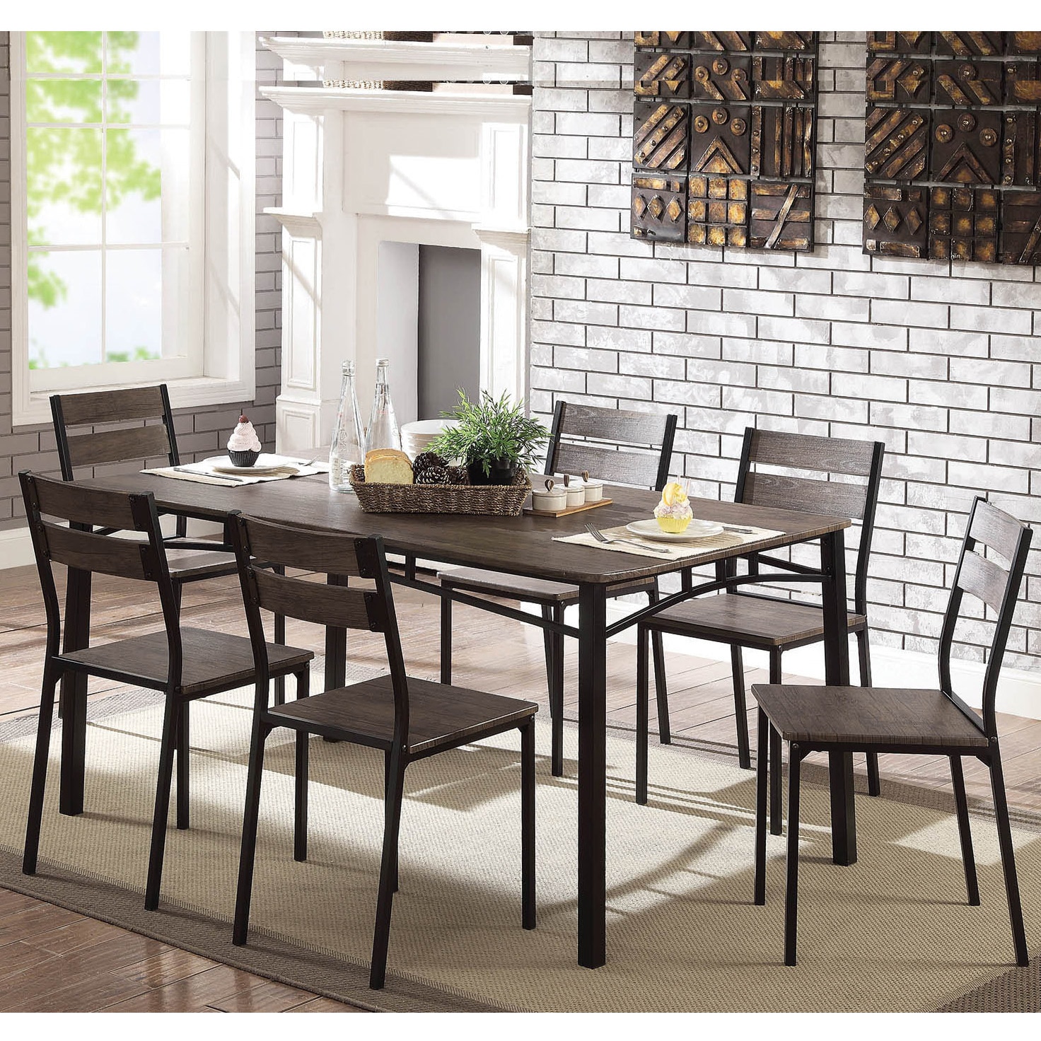 Shop Patton 7-Piece Rustic Modern Farmhouse Dining Table Set by FOA