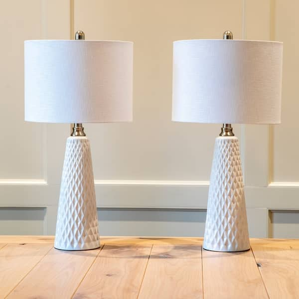 Shop Black Friday Deals On Set Of Two Jameson Textured Ceramic Table Lamps Overstock 22671466 Ivory