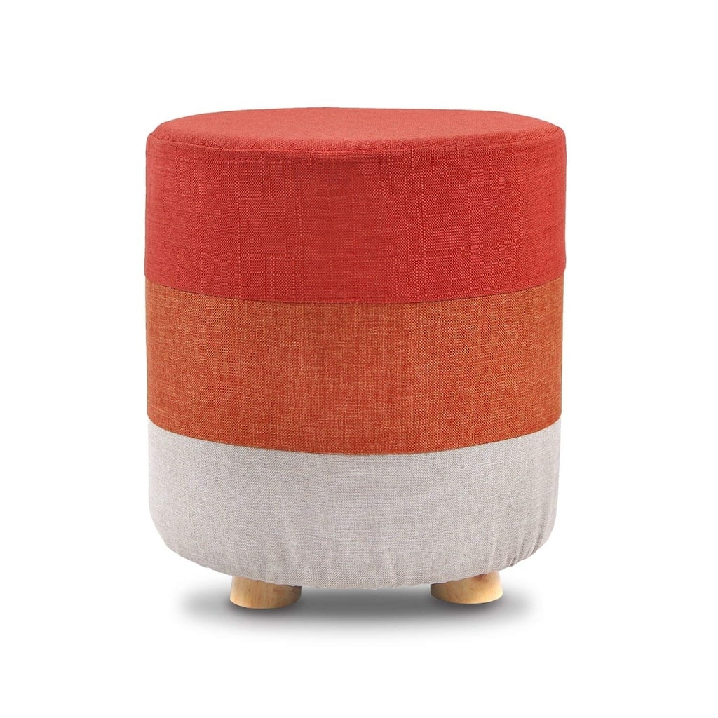 Wooden Round Upholstered Footstool with Polyester Cover