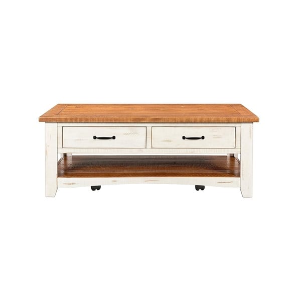 Dual Tone Wooden Coffee Table With Two Drawers Antique White Dual Tone Wooden Coffee Table With