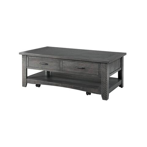 Wooden Coffee Table With Two Spacious Drawers, Gray