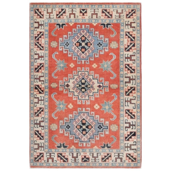 Handmade Kazak Vegetable Dye Wool Rug (Afghanistan) - 2'8 x 4'