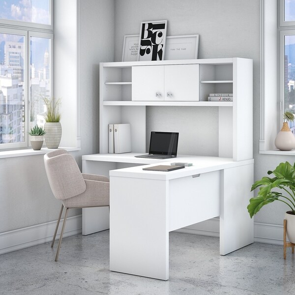 Shop Office by kathy ireland® Echo L Shaped Desk with Hutch in Pure